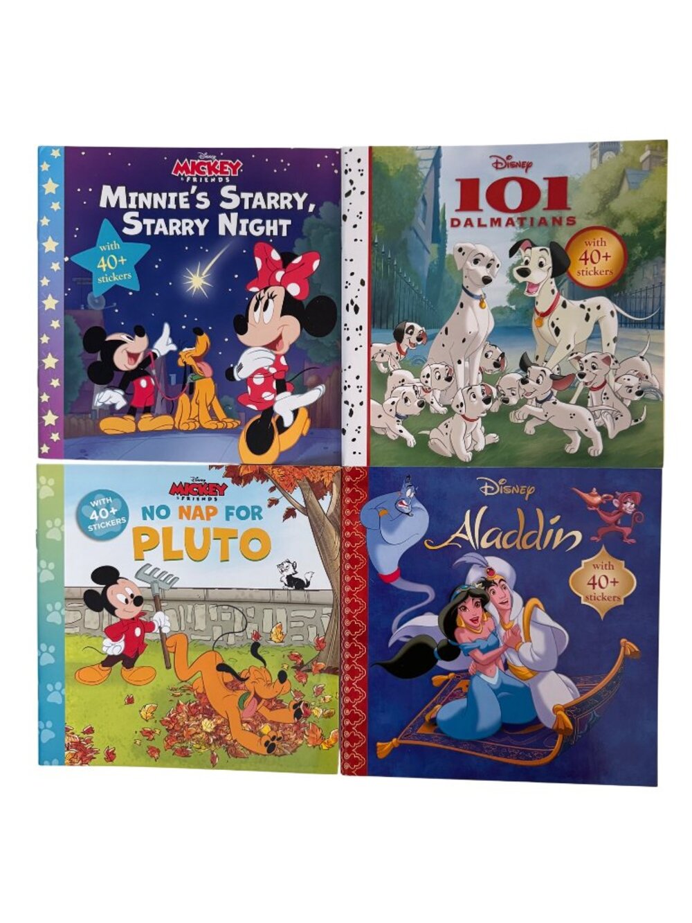 Disney Sticker Storybook Minnie Dalmatian Pluto Aladdin 40+ Stickers Lot of 4